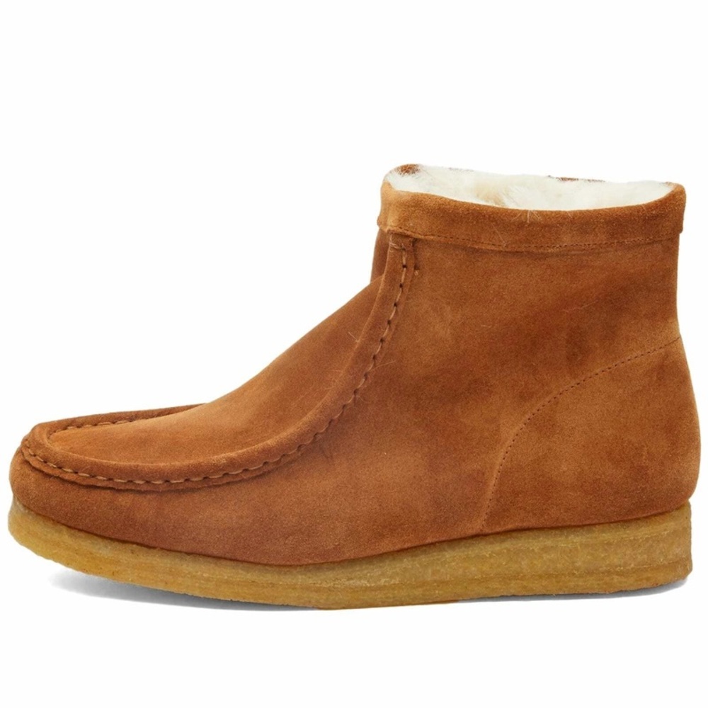 Clark’s wallabee hi chukka boot caramel suede fur lined women’s sz 7.5 RARE - Picture 2 of 11
